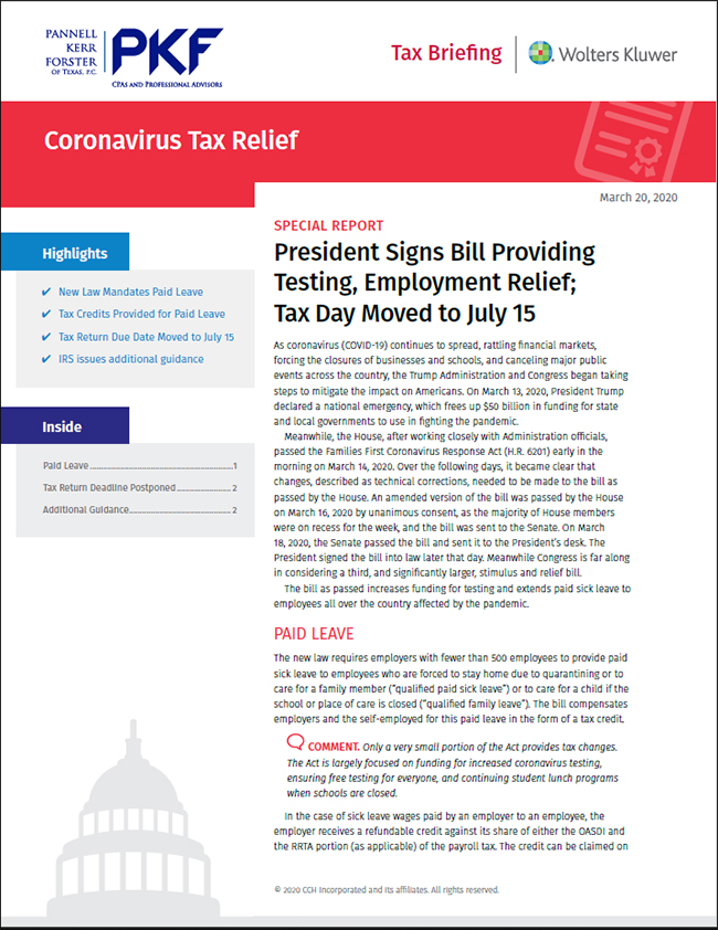 IRS Notice 2020-18 COVID-19 Update from PKF Texas