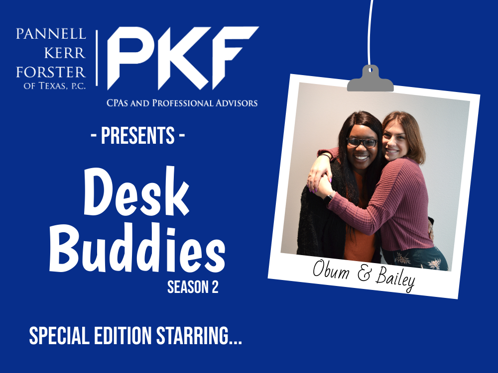promotional image of Desk Buddies, starring two girls in the Audit department of PKF Texas promotional image of Desk Buddies, starring two girls in the Audit department of PKF Texas