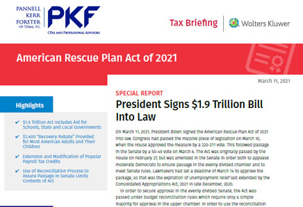 Tax Brief: American Rescue Plan Act of 2021 – March 12, 2021