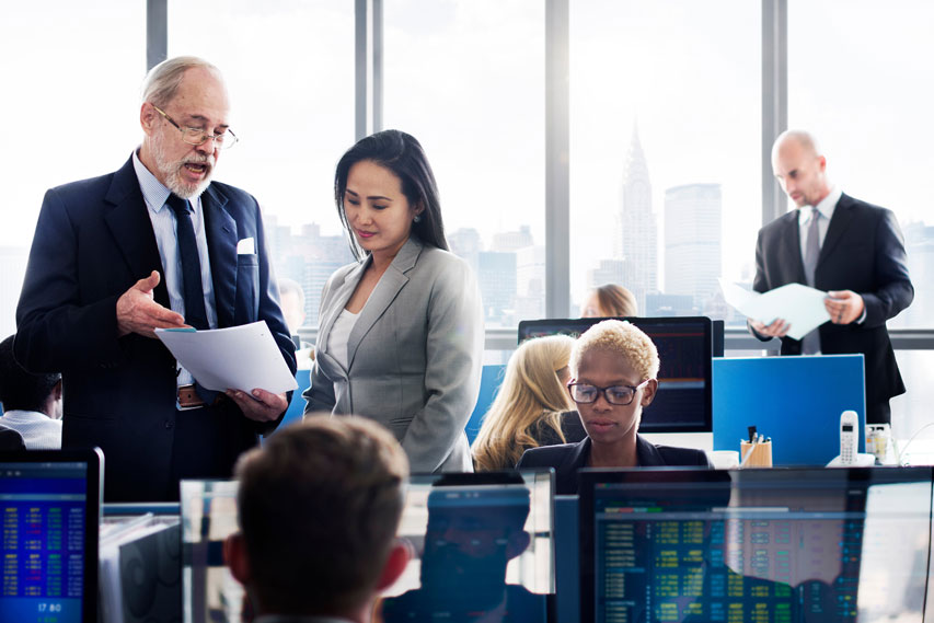 busy broker-dealer office