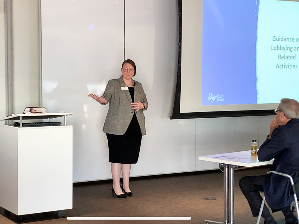 A photo of a speaker giving a presentation for the PKF Texas seminar, "2022 Accounting and Tax Updates and Changes for Not-for-Profits"